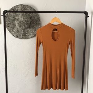 Burnt Orange Keyhole Neckline Dress